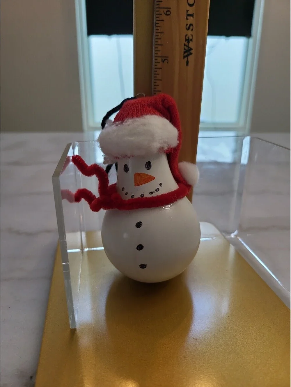 Vtg Glass Hand Painted Christmas Ornament Glass 4.5” OOAK Snowman